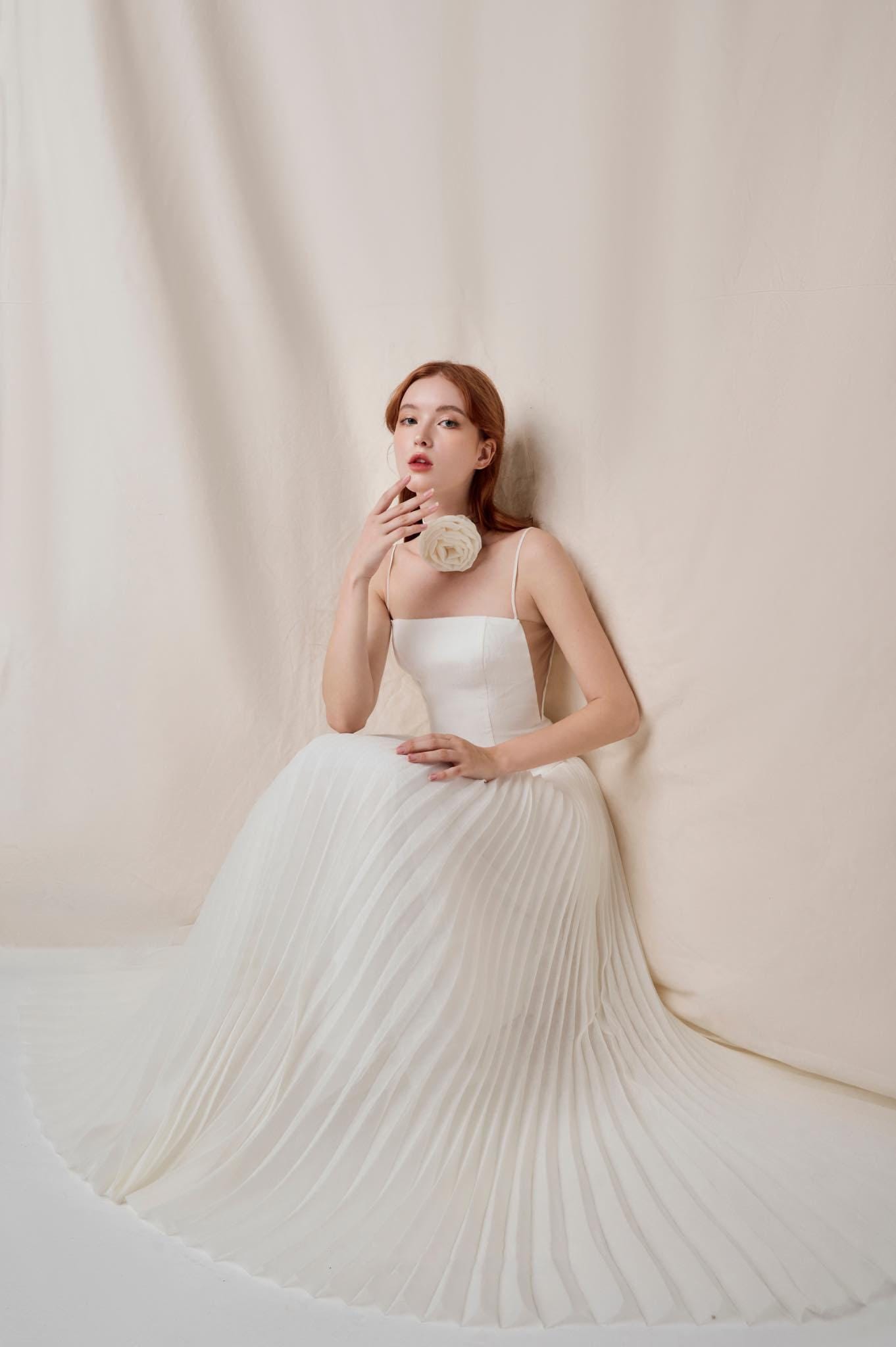 Ivory Silk One Shoulder Midi Dress, Elegant Ruched Asymmetric Wedding Gown - Image 2