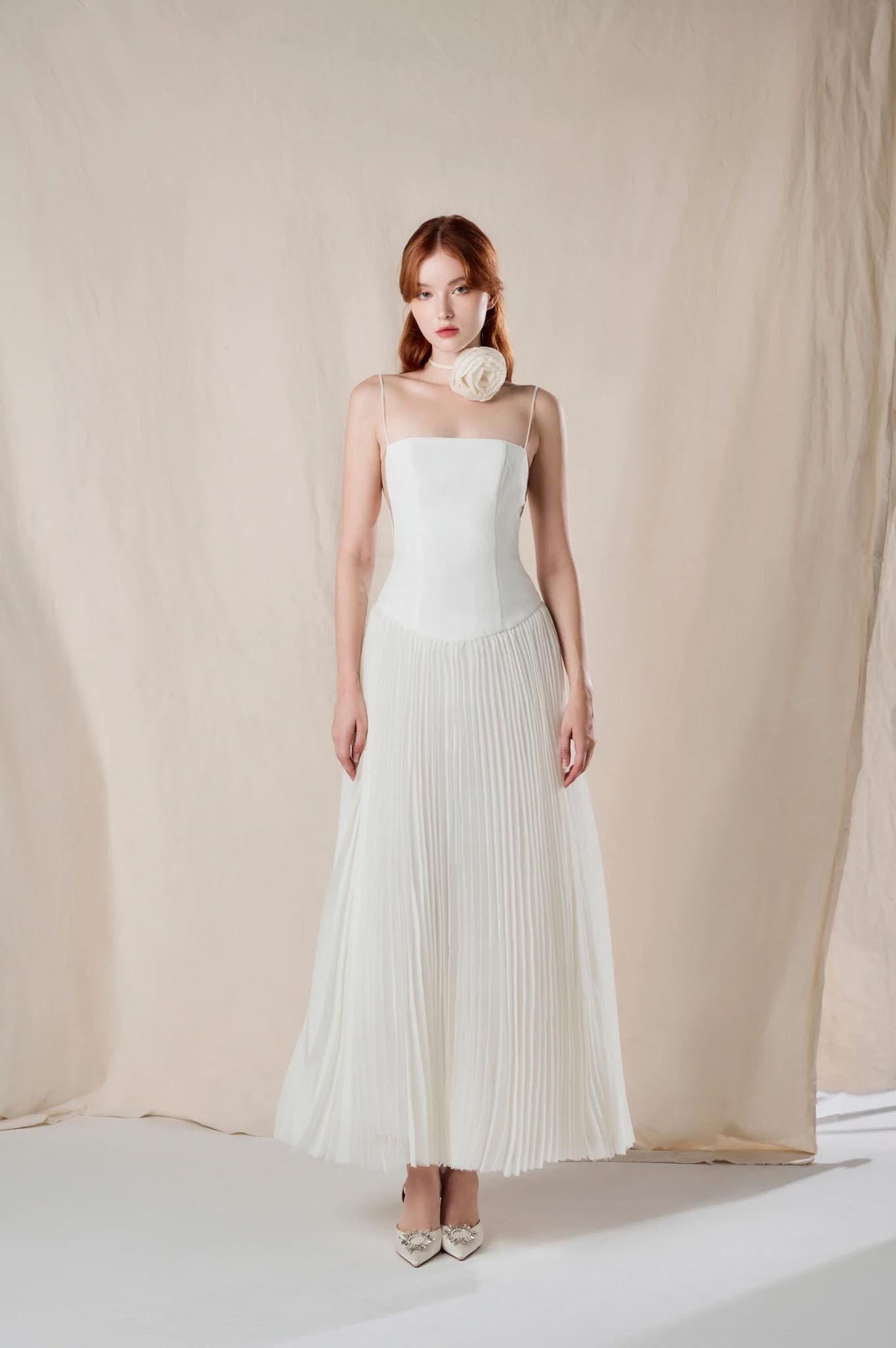 Ivory Silk One Shoulder Midi Dress, Elegant Ruched Asymmetric Wedding Gown - Image 4